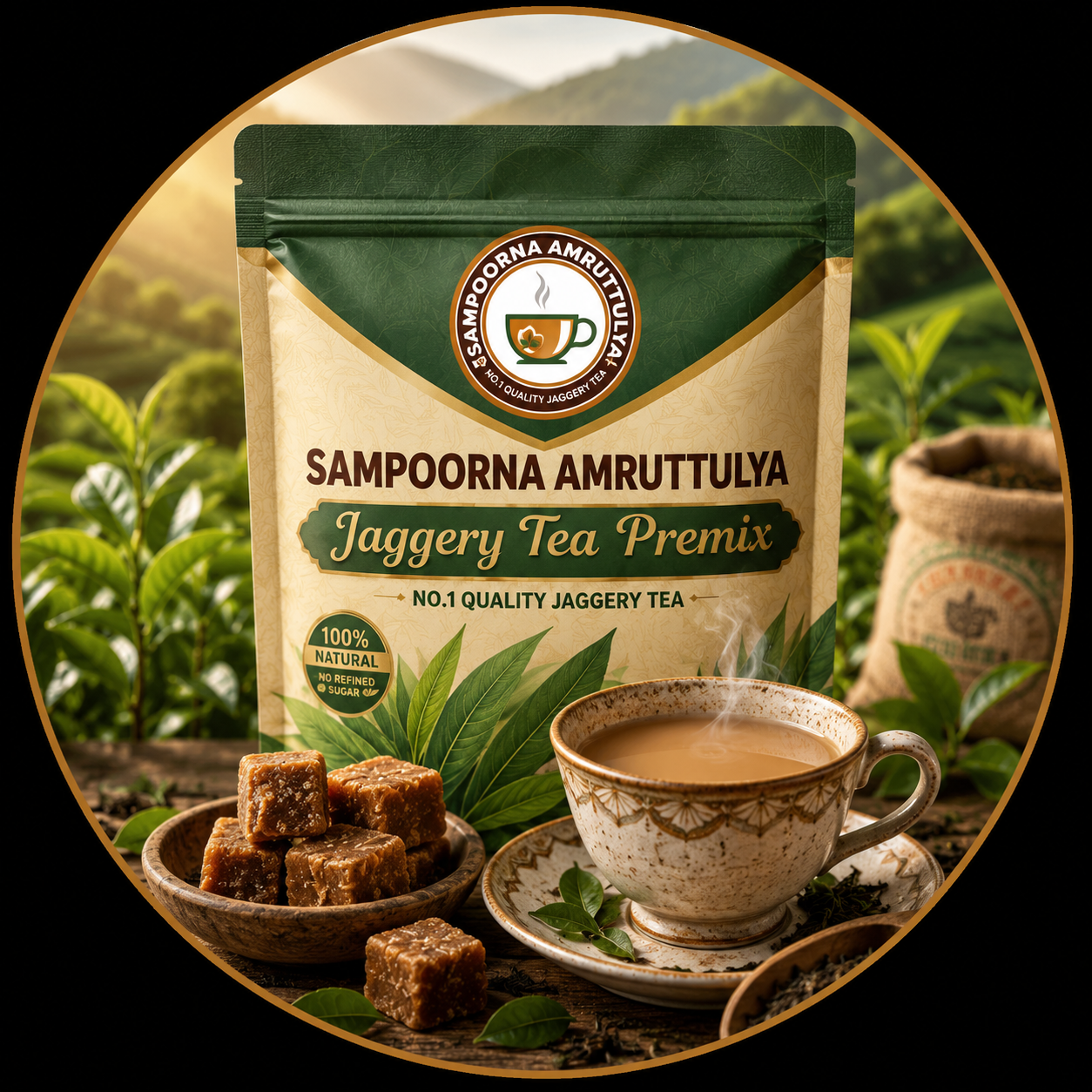 Sampoorna Amruttulya jaggery tea premix product